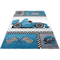Muratap Kids formule 1 vloerkleed kinderkamer blauw / grijs laagpolig- 160x230 cm