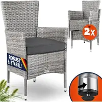 Casaria Polyrattan Tuinstoel - 2 Stuks Stapelbaar & Kussens - Grijs