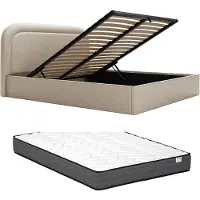 Vente-unique Bed met opbergruimte stof beige 140 x 190 cm