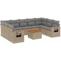vidaXL 10-delige Loungeset met kussens poly rattan beige