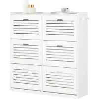 SoBuy FSR145-W Schoenenkast Met 6 Kleppen, Schoenencommode Met 2 Haken, Schoenenrek, Schoenenkist, Gangkast