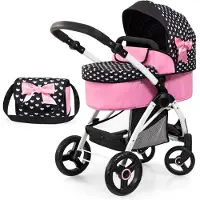 Bayer Poppenwagen City Max met tas, in hoogte verstelbaar, zwenkwielen voor, omvormbaar tot buggy, geïntegreerde mand in zwart/wit/roze