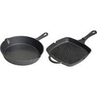 Blackwell Pannenset Gietijzer 2-Delig Koekenpan ø 25 cm & Grillpan 23 x 23 cm - geschikt voor alle warmtebronnen - zonder anti-aanbaklaag