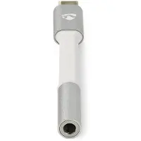 Nedis USB-adapter | USB 2.0 | USB-C stekker| 3,5 mm aansluiting | 0,08 m | rond | verguld | gevlochten / nylon | zilver / wit | verpakking met kijkvenster