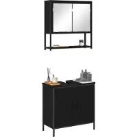 vidaXL Badkamermeubel Set met plank 2 pcs Zwart Bewerkt hout