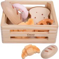 Classic World houten speelgoed krat met brood en lekkernijen.