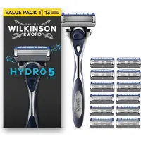 Wilkinson Sword Hydro 5 Scheersysteem voor mannen, voordeelverpakking, huidhydratatie, mesjes met carboncoating, 1 handvat + 13 navulmesjes