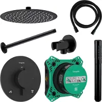 Hansgrohe Regendouche inbouw ecostat plafonduitloop met handdouche en hoofddouche 20 cm thermostaat rond mat zwart