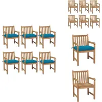vidaXL Tuinstoelen, 6 stuks met lichtblauwe kussens, massief teakhout - Tuinstoelen