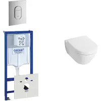 Villeroy & Boch Subway Compact Toiletset inbouwreservoir - diepspoel wandcloset bedieningsplaat verticaal - chroom (wit) 0729205/0729240/1024232/1025456/