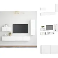 vidaXL Tv-kastenset - Tv-kastensets - Tv-kasten - Tv-meubelset - 4-delige Tv-meubelset bewerkt hout wit