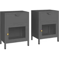vidaXL Nachtkastjes 2 st 40x30x54,5 cm staal en glas antracietkleurig