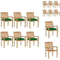 vidaXL Houten Tuinstoelen - Stapelbaar - 60 x 57.5 x 90 cm - Groene Kussens - Tuinstoel