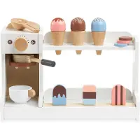 Mamabrum Houten ijsbak met koffiezetapparaat voor kinderen 3+, speelgoedcafé met accessoires, rollenspelen speelgoed - Barista, kok, speelvoedsel - ijs
