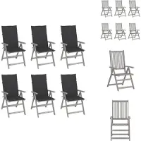 vidaXL Hoge tuinstoelen, verstelbaar, set van 6, met kussens, massief acaciahout