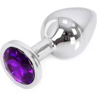 O-products Butt plug aluminium met paars kristal - medium