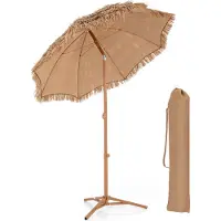Costway coast Tiki Parasol – Kantelbaar & Inklapbare Voet – 170 x 218 cm – Naturel