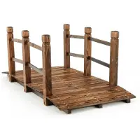 Costway Houten brug, houten brug met leuning, natuurlijke houten trap, 150x67x55