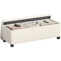 HOMCOM -Sitzbank mit Stauraum-Polyester, Stahl-112L x 42B x 40H cm-Beige