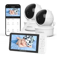 Youha Babyfoon - Babyfoon met Twee Camera's, Kleuren beeldscherm en App - Modern Design, Scherp Kleurenbeeld en Helder Geluid - Compatibel met Meerdere Camera's - Beeldbabyfoon Baby6T