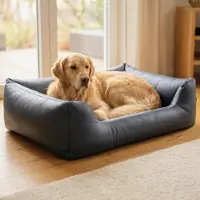 4L Textil Mario Orthopedisch hondenbed van kunstleer, XXL, hondenmand, kunstleer, voor grote honden, traagschuim, visco, extra groot, krasbestendig, waterafstotend, 140 x 110 x 25 cm, Grafiet