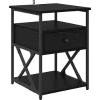 vidaXL - Nachtkastje - met - lade - Zwart - Eiken - 40 - x - 42 - x - 55 - cm - Bewerkt - hout