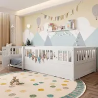 Ulife Witte kinderbed in minimalistisch design met spijlen, maan- en sterrenmotieven, zonder matras, paneelstijl, 90 x 190 cm