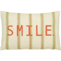 Mica Decorations Smile Sierkussen - Kussen met Kussenhoes - Woondecoratie Woonkamer - 55 x 35 x 10 cm - Katoen - Groen, Off-white, Oranje