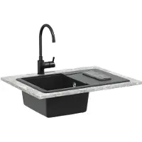 vidaXL Wasbak 80% Kwarts en 20% Hars 670 x 460 mm Zwart