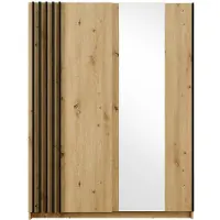 Vente-unique Kast met 2 schuifdeuren - Met spiegel - B150 cm - Kleur: Naturel en zwart - CALELA