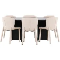 Ebuy24 Strada eethoek uittrekbare tafel Ø120cm, 170cm en 6 stoelen zwart, beige.