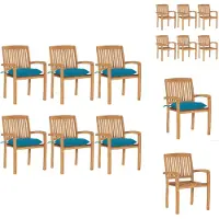 vidaXL Teakhouten Tuinstoelen Set - 6 stuks - Lichtblauwe Kussens - 60x57.5x90 cm - Tuinstoel
