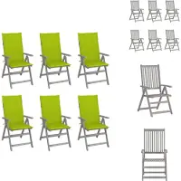 vidaXL Verstelbare Acaciahouten Tuinstoelen - Set van 6 - Grijs met Helder Groene Kussens - Tuinstoel