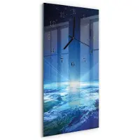 Tulup Wandklok - Het universum van de aarde Moderne Glazen Wandklok - 30x60 cm - Blauw Wandklok Glas Met Motief - Zwarte Handen - Rechthoekige Wandklok - Glazen Wandklok Design - Klok Glas Met Opdruk