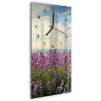 Tulup Wandklok - Bloemen Wandklok Glas Decoratie - 30x60 cm - Veelkleurig Gekleurde Glazen Klok - Zwarte Handen - Rechthoekige Wandklok - Klok Glas Met Opdruk - Moderne Wandklok Glas