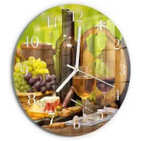 Tulup Wandklok - Druiven voor wijn Glazen Wandklok Design - 30fi cm - Veelkleurig Klok Glas Met Opdruk - Witte Handen - Ronde Wandklok - Glazen Klok Met Print - Wandklok Glas Met Motief