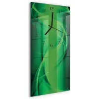 Tulup Wandklok - Abstractie Klok Glas Met Opdruk - 30x60 cm - Groente Moderne Wandklok Glas - Zwarte Handen - Rechthoekige Wandklok - Gekleurde Glazen Klok - Glazen Klok Met Print