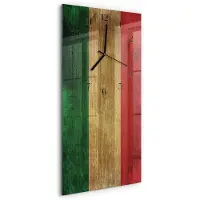 Tulup Wandklok - Italiaanse vlag Moderne Wandklok Glas - 30x60 cm - Veelkleurig Wandklok Glas Decoratie - Zwarte Handen - Rechthoekige Wandklok - Gekleurde Glazen Klok - Glazen Klok Met Print