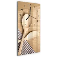 Tulup Wandklok - Lepels Moderne Glazen Wandklok - 30x60 cm - Beige Wandklok Glas Met Motief - Zwarte Handen - Rechthoekige Wandklok - Moderne Wandklok Glas - Wandklok Glas Decoratie