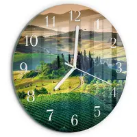 Tulup Wandklok - Landschap Wandklok Glas Decoratie - 30fi cm - Groente Gekleurde Glazen Klok - Witte Handen - Ronde Wandklok - Glazen Wandklok Design - Klok Glas Met Opdruk
