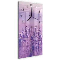Tulup Wandklok - Lavendel Moderne Glazen Wandklok - 30x60 cm - Paars Wandklok Glas Met Motief - Zwarte Handen - Rechthoekige Wandklok - Glazen Klok Met Print - Wandklok Glas Met Motief