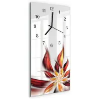 Tulup Wandklok - Bloem Glazen Wandklok Design - 30x60 cm - Veelkleurig Klok Glas Met Opdruk - Zwarte Handen - Rechthoekige Wandklok - Moderne Wandklok Glas - Wandklok Glas Decoratie