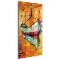 Tulup Wandklok - Łódź Moderne Wandklok Glas - 30x60 cm - Veelkleurig Wandklok Glas Decoratie - Zwarte Handen - Rechthoekige Wandklok - Gekleurde Glazen Klok - Glazen Klok Met Print