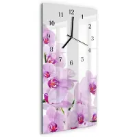 Tulup Wandklok - Orchideeën Wandklok Glas Met Motief - 30x60 cm - Paars Decoratieve Glazen Klok - Zwarte Handen - Rechthoekige Wandklok - Wandklok Glas Met Motief - Decoratieve Glazen Klok