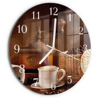 Tulup Wandklok - Kopje koffie Wandklok Glas Met Motief - 30fi cm - Bruin Decoratieve Glazen Klok - Witte Handen - Ronde Wandklok - Gekleurde Glazen Klok - Glazen Klok Met Print