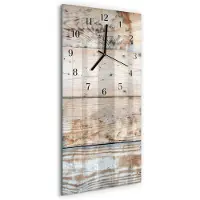 Tulup Wandklok - Hout Gekleurde Glazen Klok - 30x60 cm - Beige Glazen Klok Met Print - Zwarte Handen - Rechthoekige Wandklok - Glazen Wandklok Design - Klok Glas Met Opdruk