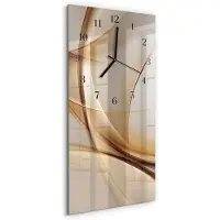 Tulup Wandklok - Abstractie Glazen Klok Met Print - 30x60 cm - Beige Moderne Glazen Wandklok - Zwarte Handen - Rechthoekige Wandklok - Klok Glas Met Opdruk - Moderne Wandklok Glas