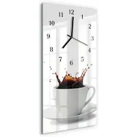 Tulup Wandklok - Koffie Glazen Wandklok Design - 30x60 cm - Wit Klok Glas Met Opdruk - Zwarte Handen - Rechthoekige Wandklok - Gekleurde Glazen Klok - Glazen Klok Met Print