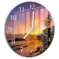 Tulup Wandklok - Zonsondergang Gekleurde Glazen Klok - 30fi cm - Veelkleurig Glazen Klok Met Print - Witte Handen - Ronde Wandklok - Klok Glas Met Opdruk - Moderne Wandklok Glas