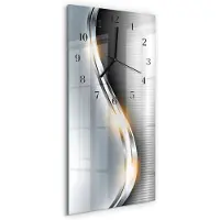 Tulup Wandklok - Metaalabstractie Glazen Wandklok Design - 30x60 cm - Zilver Klok Glas Met Opdruk - Zwarte Handen - Rechthoekige Wandklok - Glazen Klok Met Print - Wandklok Glas Met Motief